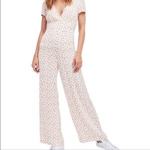Free People Peach Print Pants Jumpsuit
